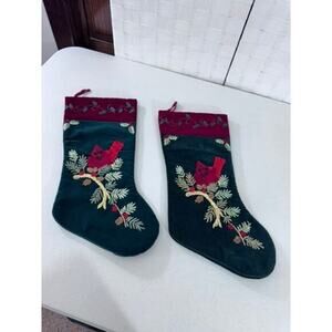 Set OF 2, Cardinal, Velvet Stockings,Embroidered,Ribbons, Christmas,Decor‎